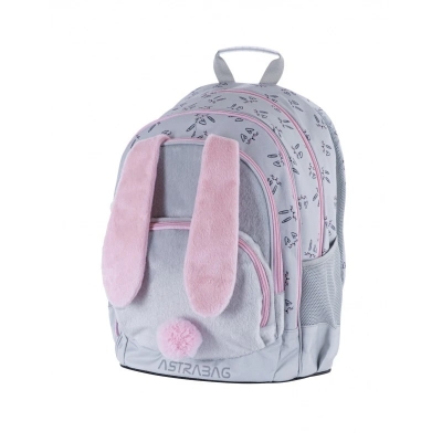Rucsac scolar, Astrabag, HoneyBunny, 3 compartimente, Impermeabil, 39 x 28 x 15 cm, Gri/Roz