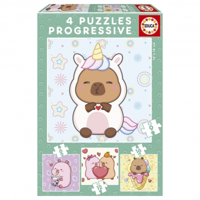 Puzzle progresiv, Educa, Capibara veseli, 4 în 1, 6-9-12-16 piese