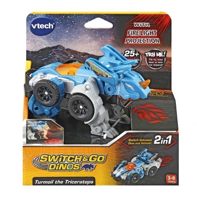 Jucarie interactiva, Vtech, Transformers Turmoil, Masina si dinozaur Triceratops 2 in 1, Albastru