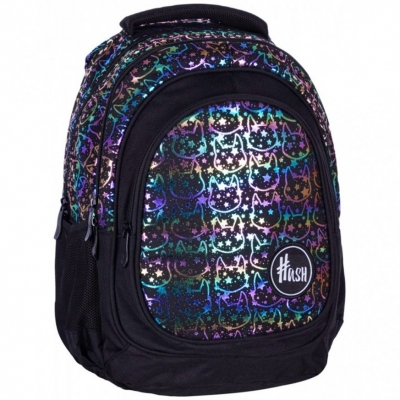 Rucsac de scoala, Astra, AB330, Hash, Efect holografic, Neon Kittens, 39 x 28 x 15 cm, Multicolor