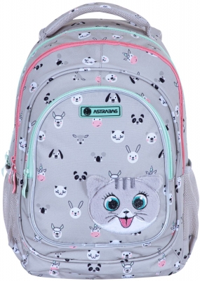 Rucsac scolar, Astrabag, Pisici, 39 x 28 x 15 cm, Gri
