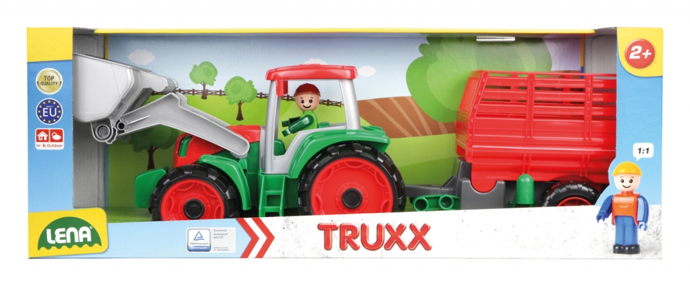 Cărucior de jucărie, Lena, Tractor cu remorcă pentru fân, Truxx 55 cm