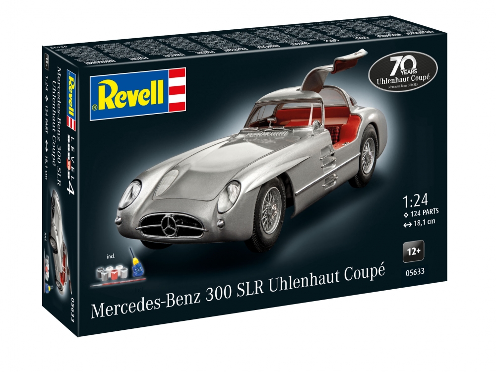 Set cadou model auto Revell Mercedes-Benz 300 SLR 70 ani, 1/24, vopsea și lipici inclus