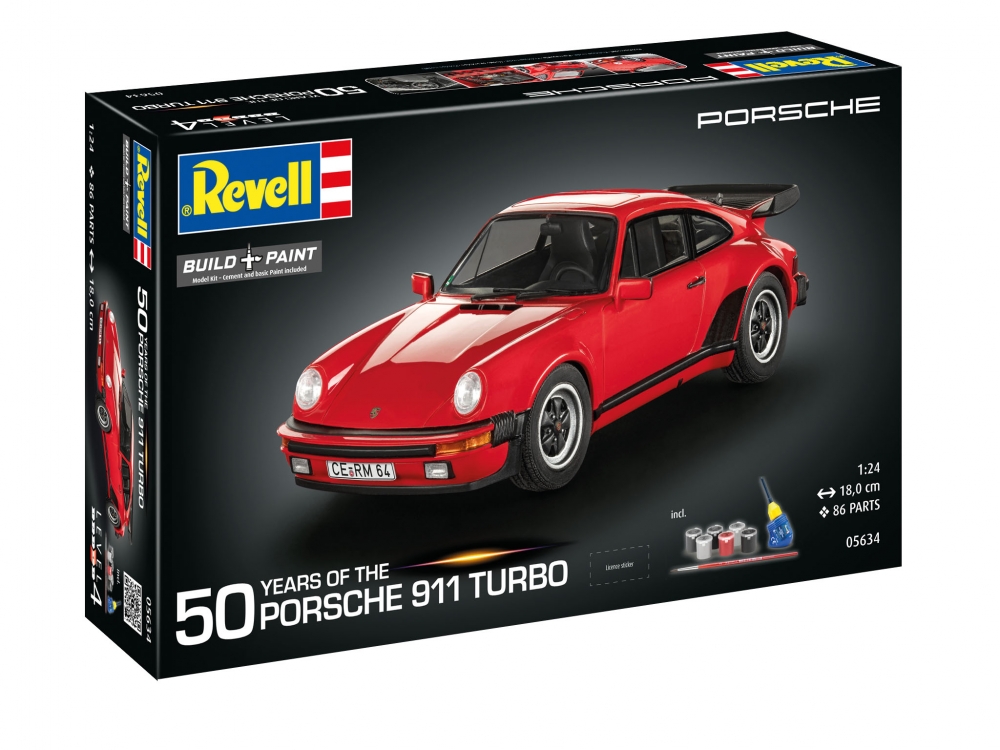 Macheta de asamblat, Revell, Set cadou masina 50 de ani Porsche 911 Turbo, 86 piese