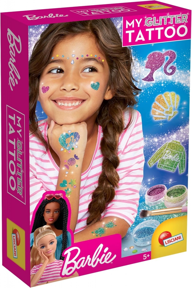 Trusă creativă, Lisciani, Barbie, tatuaje cu sclipici DIY