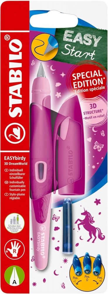 Stilou ergonomic, Stabilo, EASYbirdy, 3D DreamWorld R A, Mână dreaptă, Blister, Roz