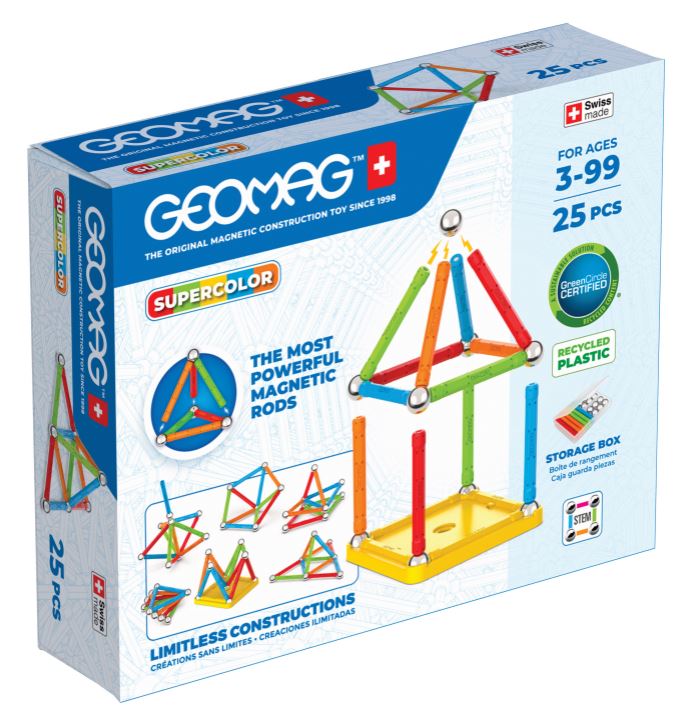 Constructor magnetic, Geomag, Supercolor, 25 de bucati, 3+ ani