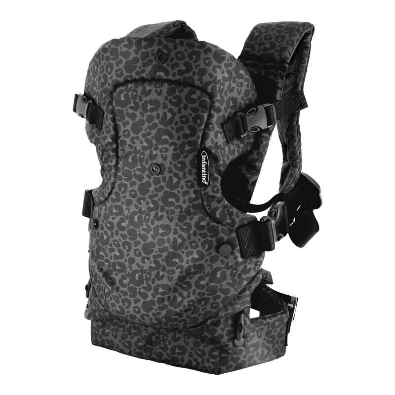 Marsupiu ergonomic pentru bebelusi, Infantino, 4 in 1, model leopard negru, de la 3, 6 la 14, 5 kg