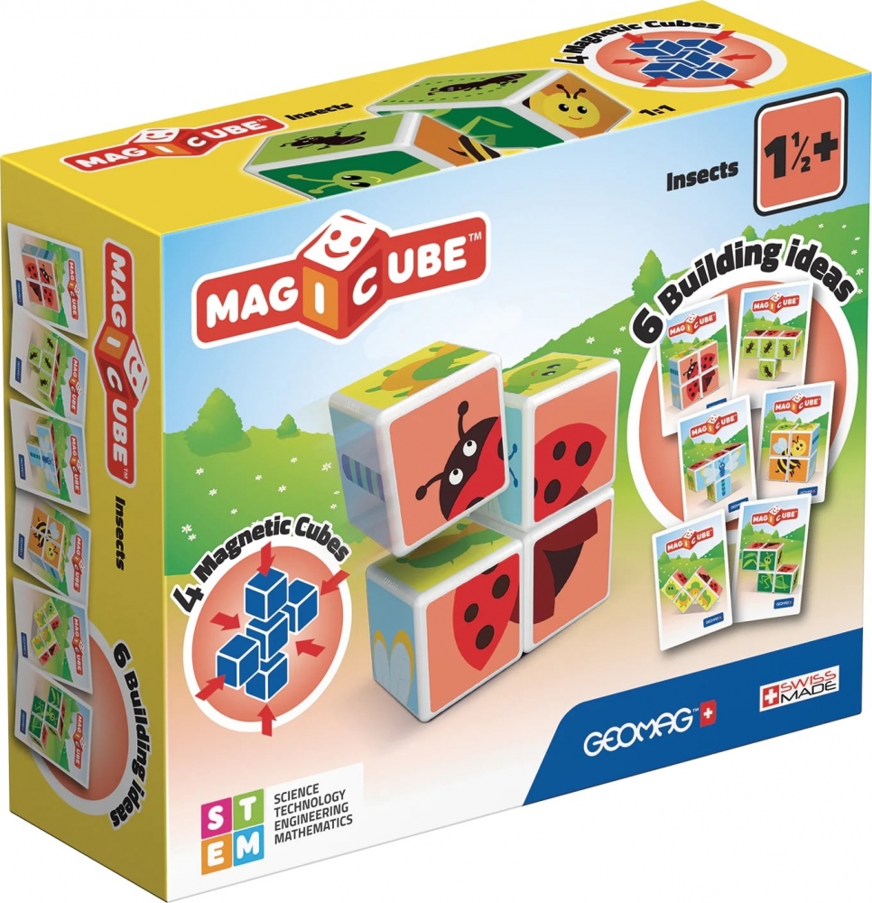 Set constructie magnetic, Geomag, Magicube, Insects & Cards 121, 11 piese