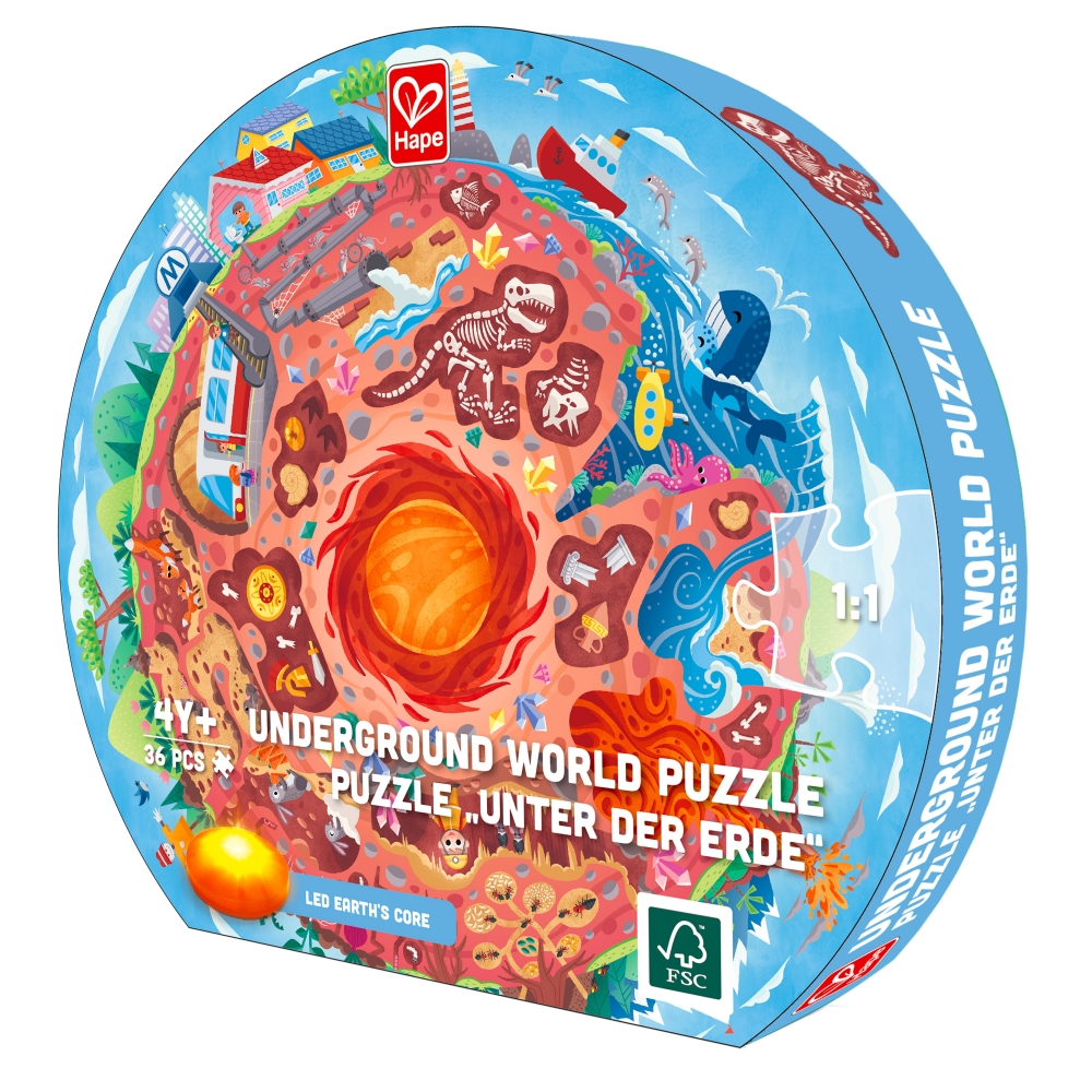 Puzzle educativ de podea, Hape, Centrul Pamantului, 57.5 ​​cm, 36 piese