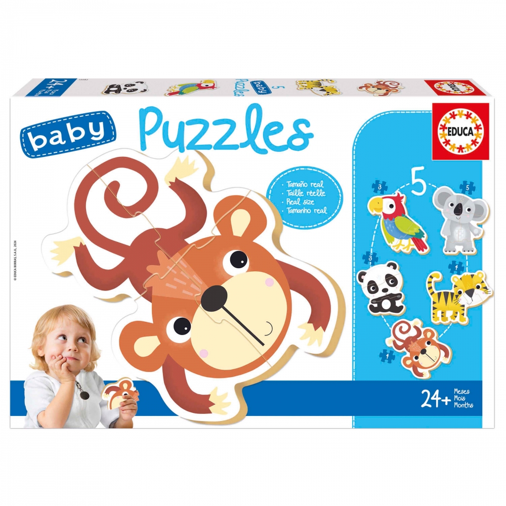 Puzzle progressive, Educa, Fauna salbatica 5 in 1, 3/3/4/4/5/ piese