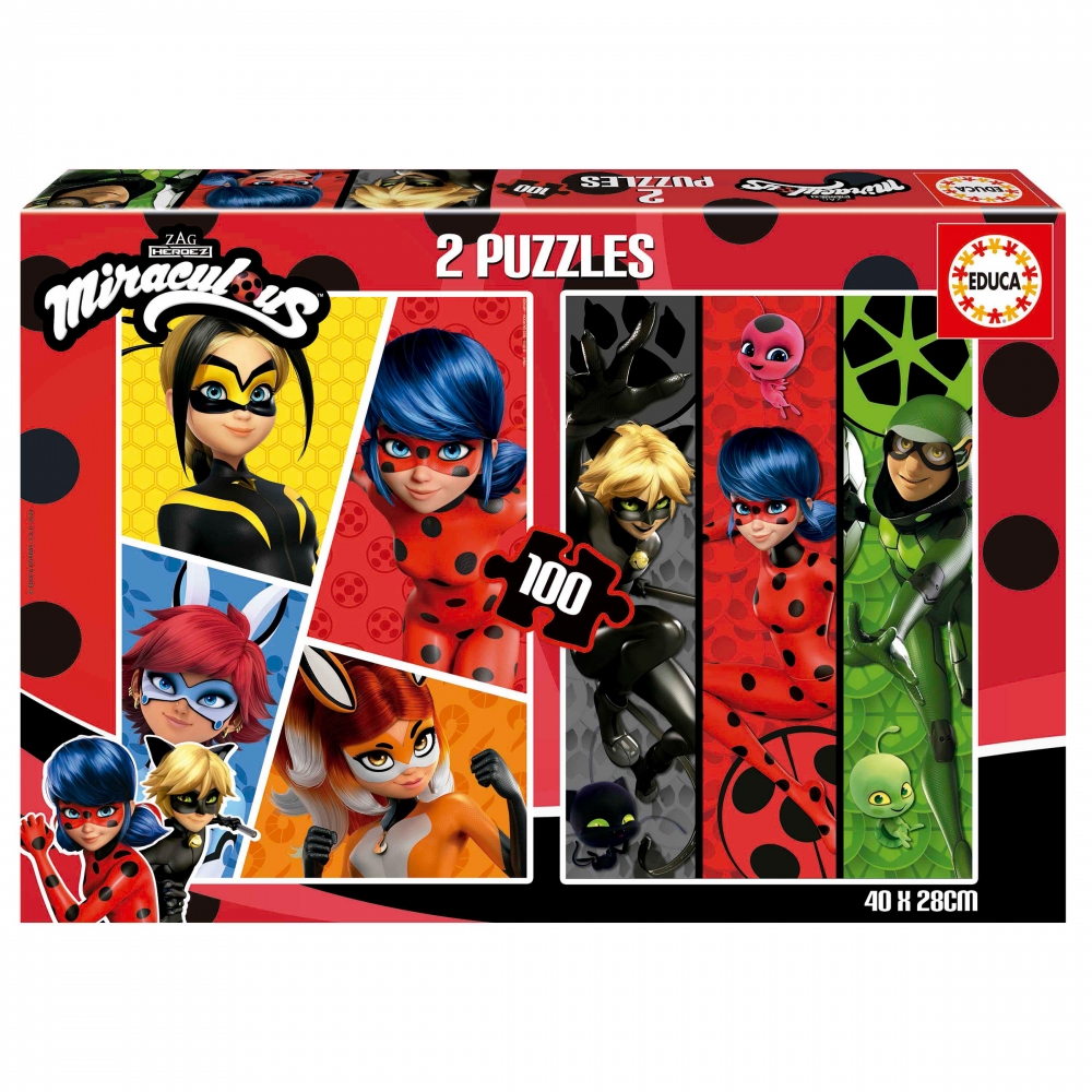 Puzzle, Educa, Miraculous Ladybug 2 in 1, 2 x 100 piese