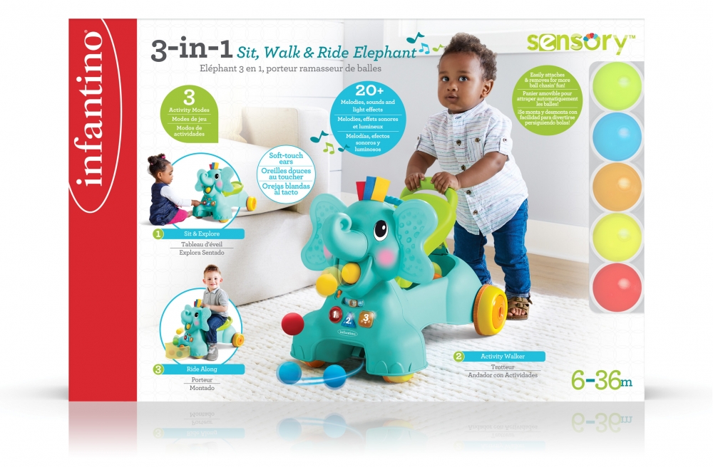 Jucarie interactiva, Infantino, Elefant 3 in 1 pentru calarie