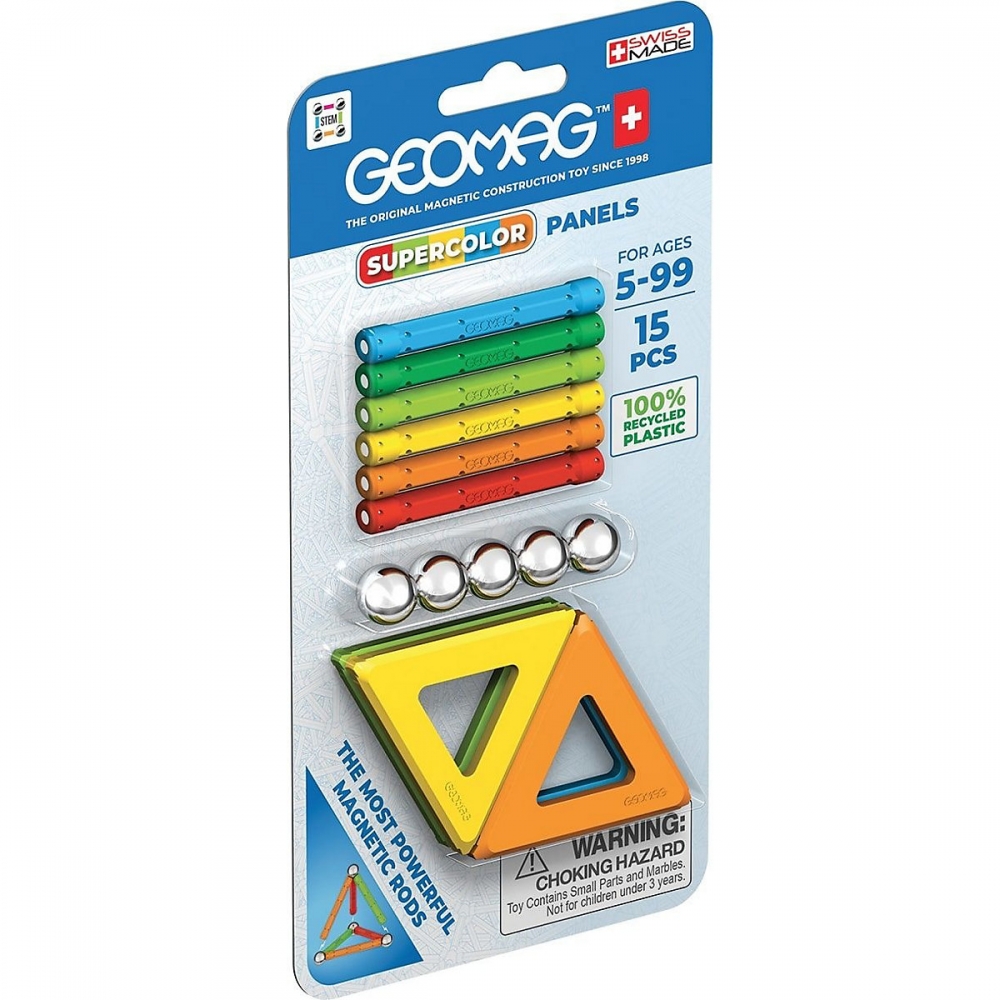 Set 15 blocuri de constructie magnetice, Geomag, 5 ani, Multicolor