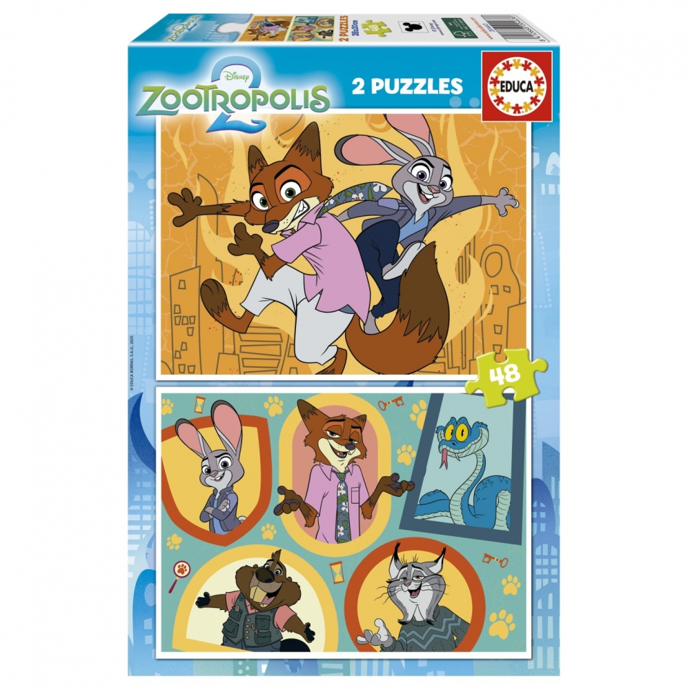 Puzzle, Educa, Zootopia, 2 în 1, 2 x 48 de piese