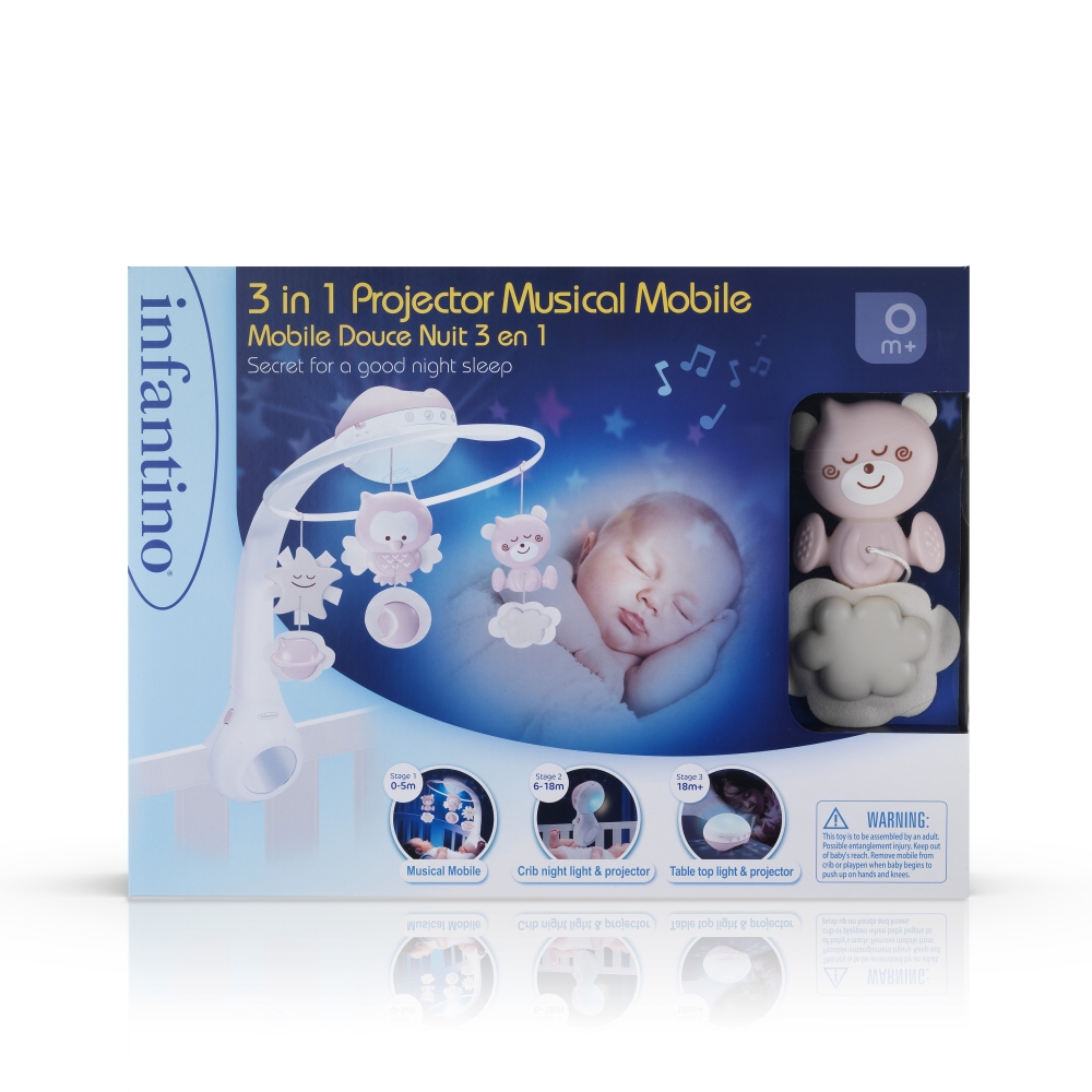 Carusel muzical 3 in 1 B-KIDS, roz, proiector, dimensiuni 41x31x13cm