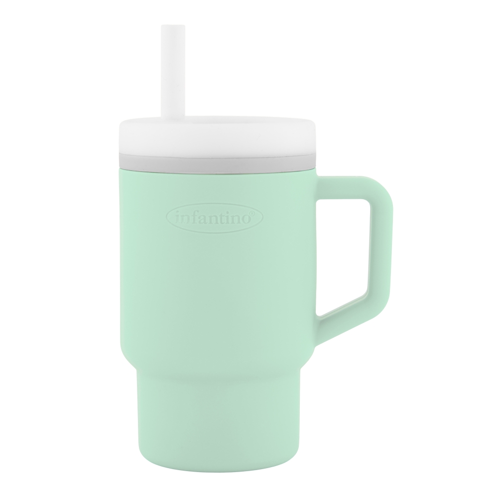 Cana din silicon, Infantino, culoare mentă, cu pai, 270 ml