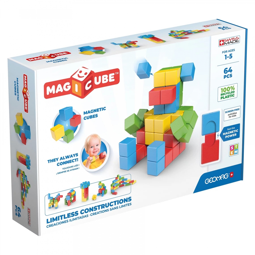 Set de constructie magnetic, Full color, Magicube Animale, 64 piese, Geomag, 069