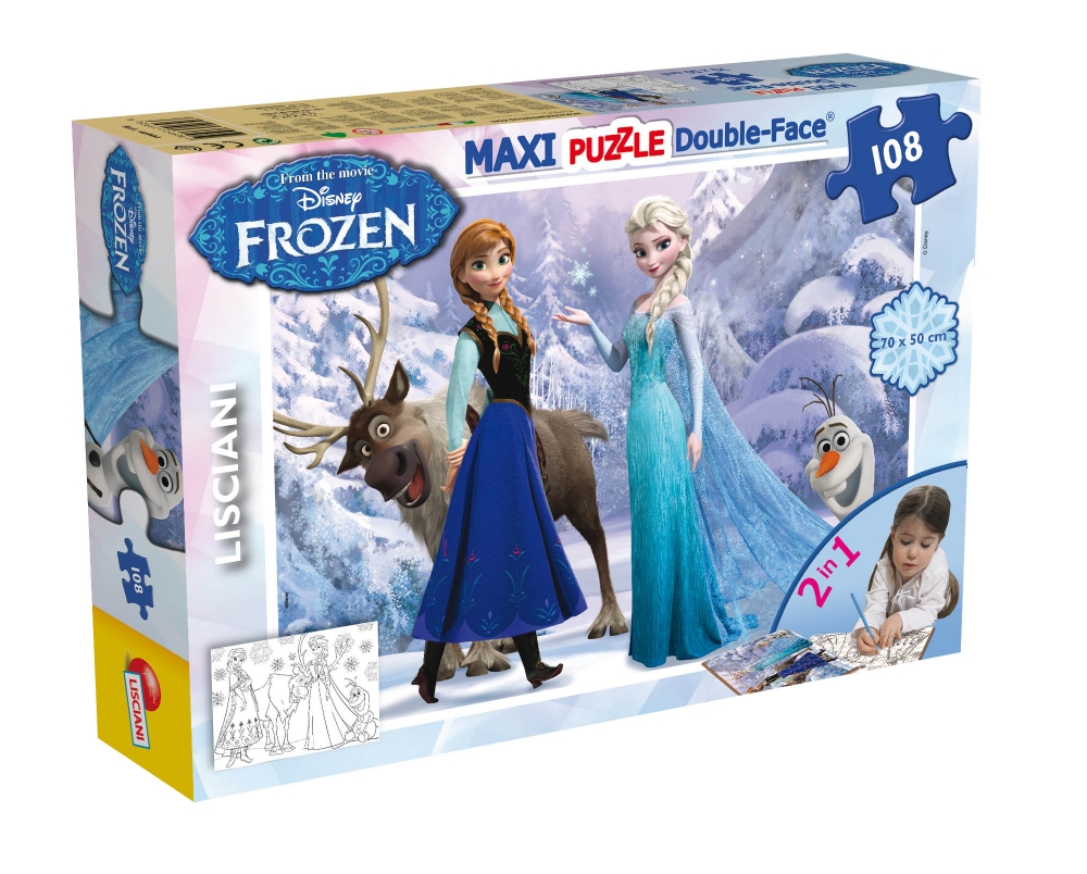 Puzzle, Lisciani, Frozen, Elsa și Anna, Puzzle cu două fețe 108 piese