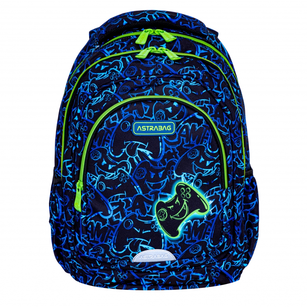 Ghiozdan ergonomic pentru elevi, Astrabag, poliester, 3 compartimente, 39x28x15cm, multicolor