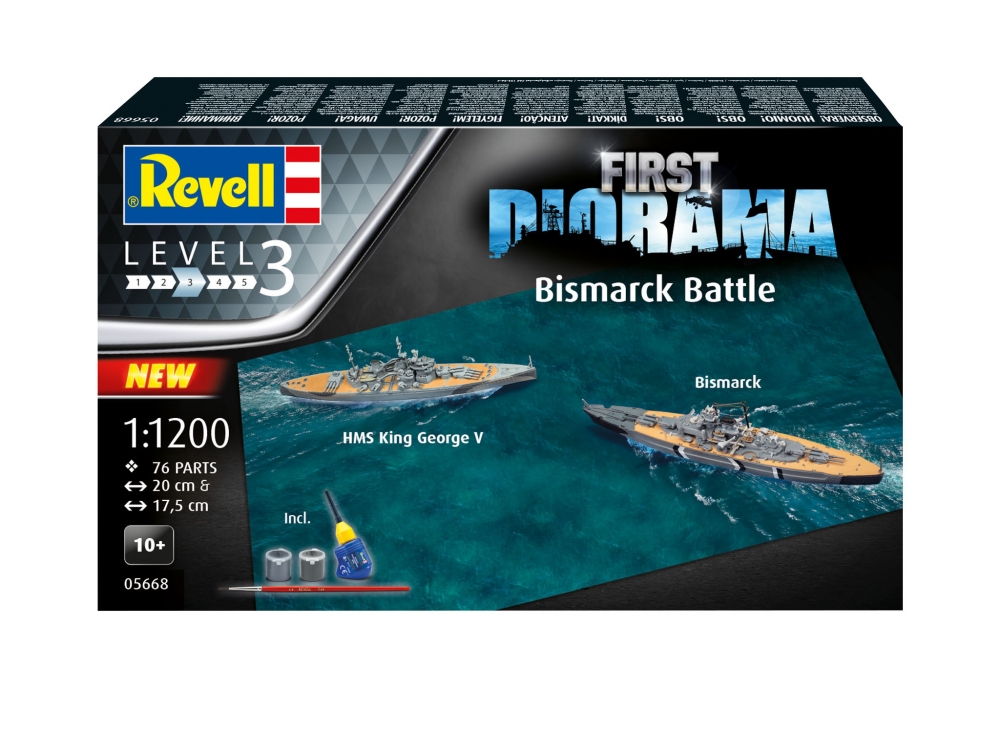 Navomodel de construit, Revell, Diorama Lupta impotriva HMS Bismarck si Regele George V, 76 piese