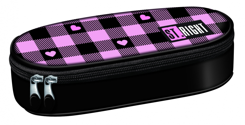 Penar borseta 1 compartiment, 1 extensie, oval, Majewski, Colectia Pink Checkered 2025, PC-01, 20.5x9.5x5 cm