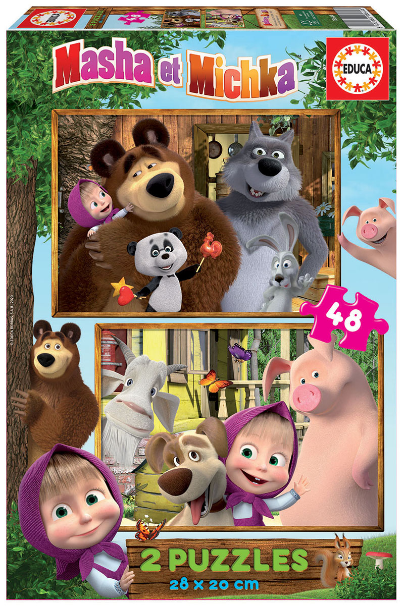 Puzzle, Educa, Masha și Ursul, 2 în 1, 2 x 48 de piese