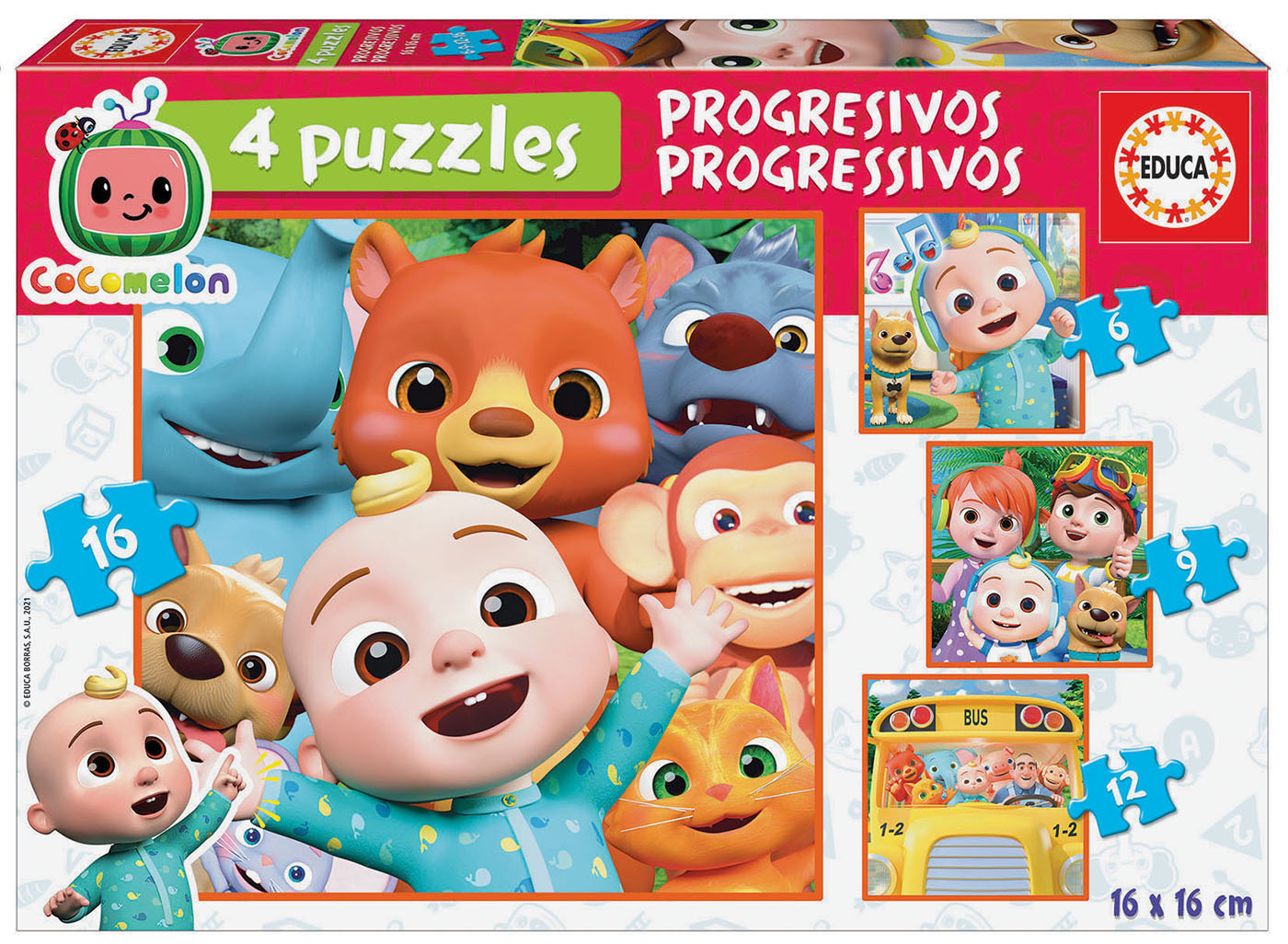 Puzzle progresiv, Educa, Cocomelon, 4 în 1, 6-9-12-16 piese
