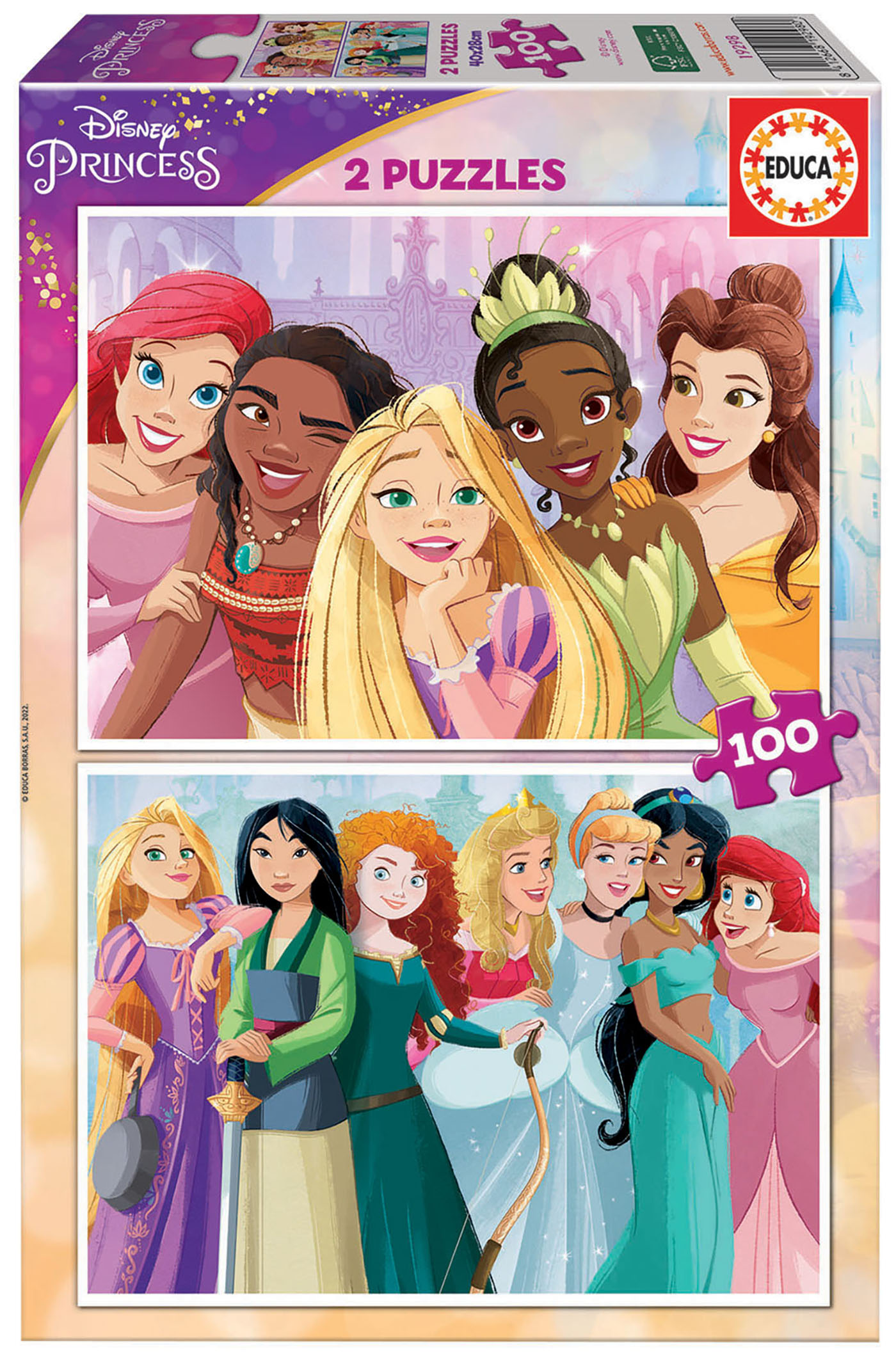 Puzzle, Educa, Prințese Disney, 2 în 1, 2 x 100 piese
