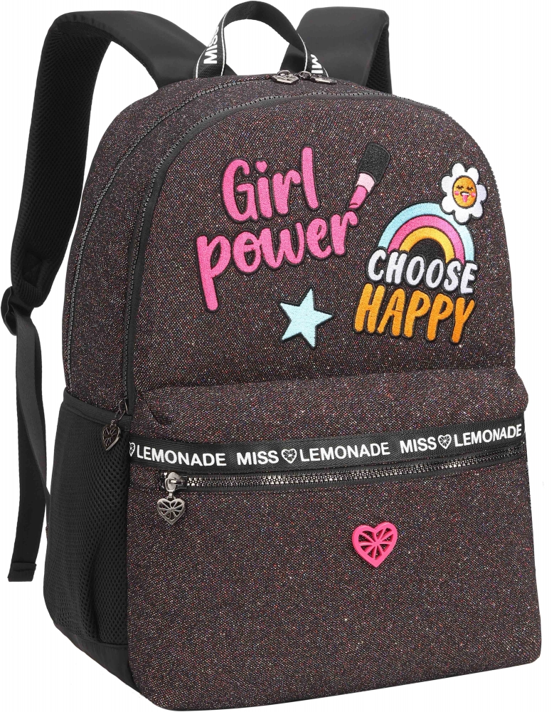 Rucsac scoala, Miss Lemonade, Girl Power, 44 x 32 x 16 cm, Sclipici