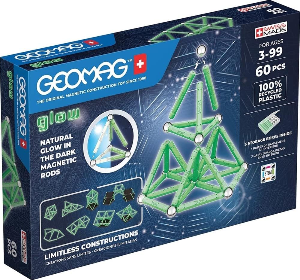 Jucarie de constructie magnetica fosforescenta, Geomag, 60 buc