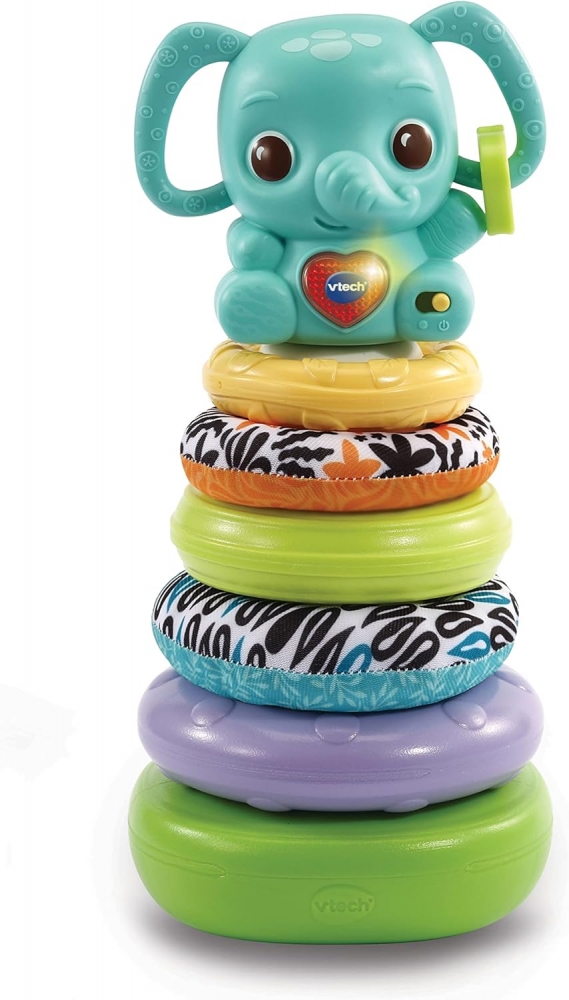Jucarie interactiva, Vtech, Stack, Rattle & Link Elephant, 12.6 x 14.2 x 24.1 cm