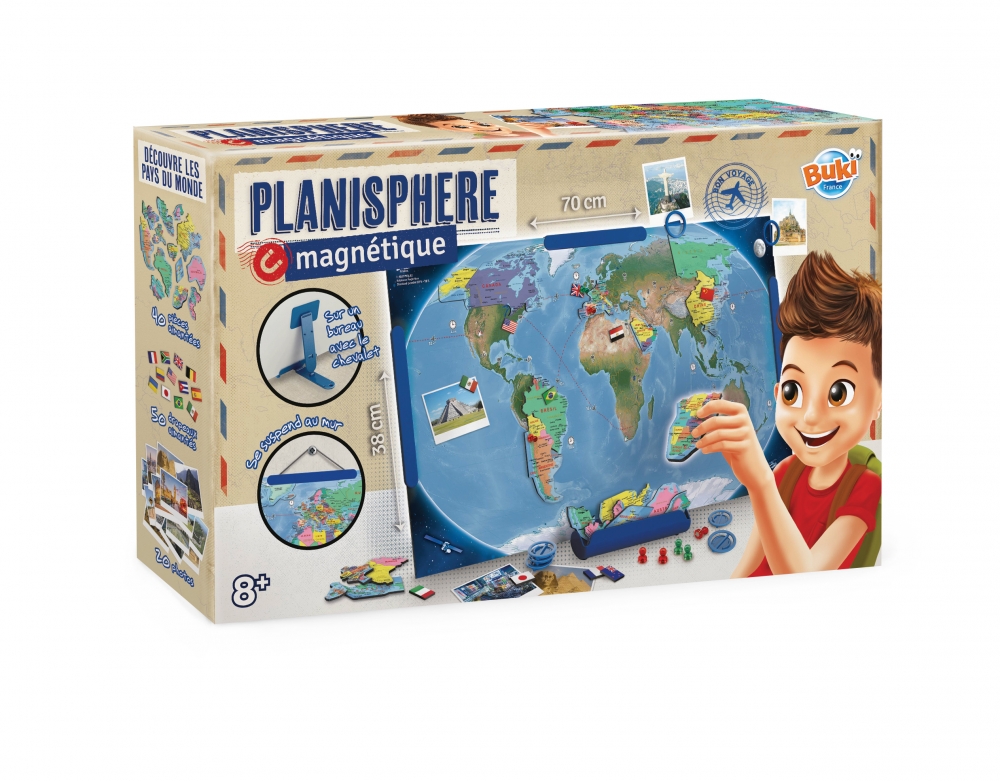 Set educational, Buki France, Harta magnetica a lumii, 70 x 38 cm, 146 piese