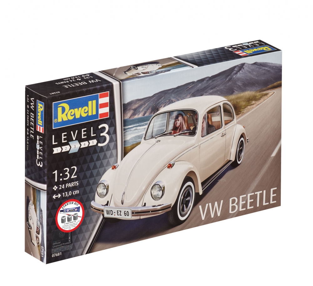 Machetă VW Beetle Revell, kit de pornire auto, 24 de piese, 1:24, nivel 3