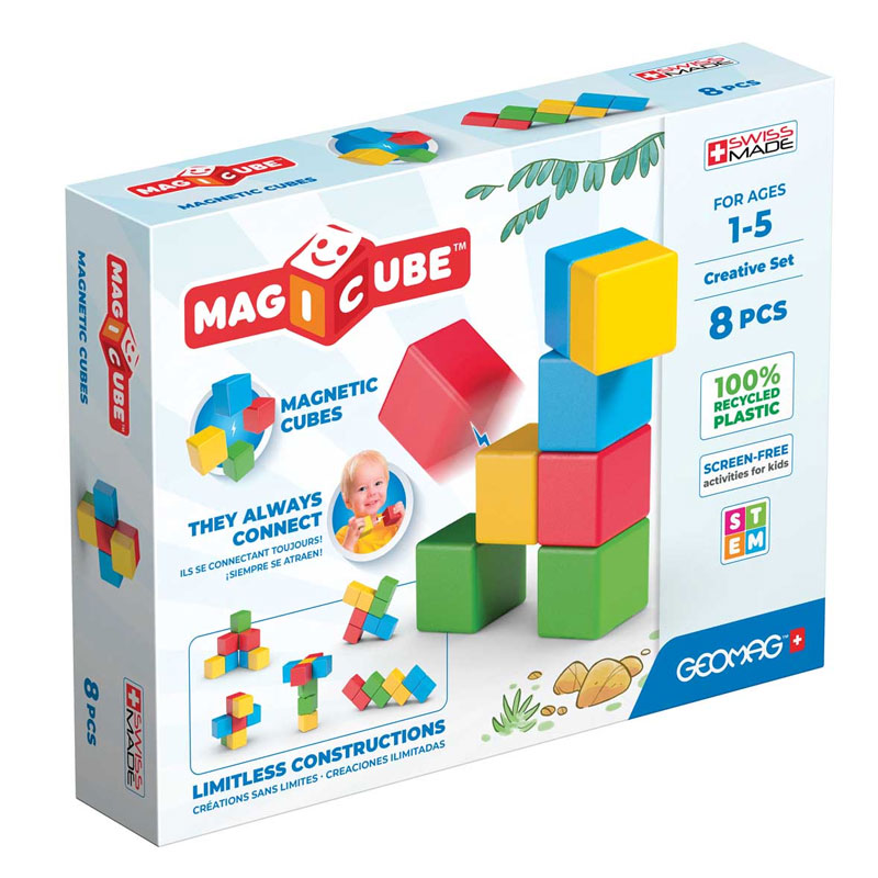 Set de constructie Geomag Magicube Recycled, 40 piese, multicolor
