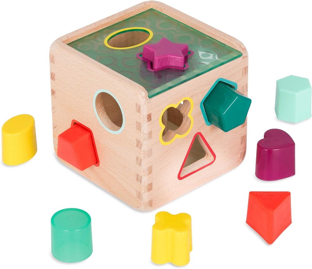 Jucarie din lemn, Battat, Cub cu forme de sortare, 14 cm