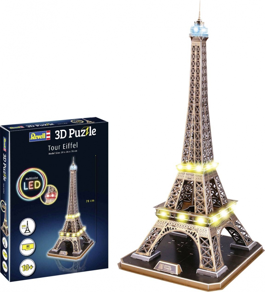 Puzzle 3D, Revell, Turnul Eiffel cu iluminare LED, 84 de piese
