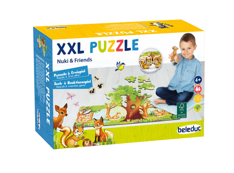 Puzzle educativ din lemn, Beleduc, Nuki și prietenii XXL, 54 de piese