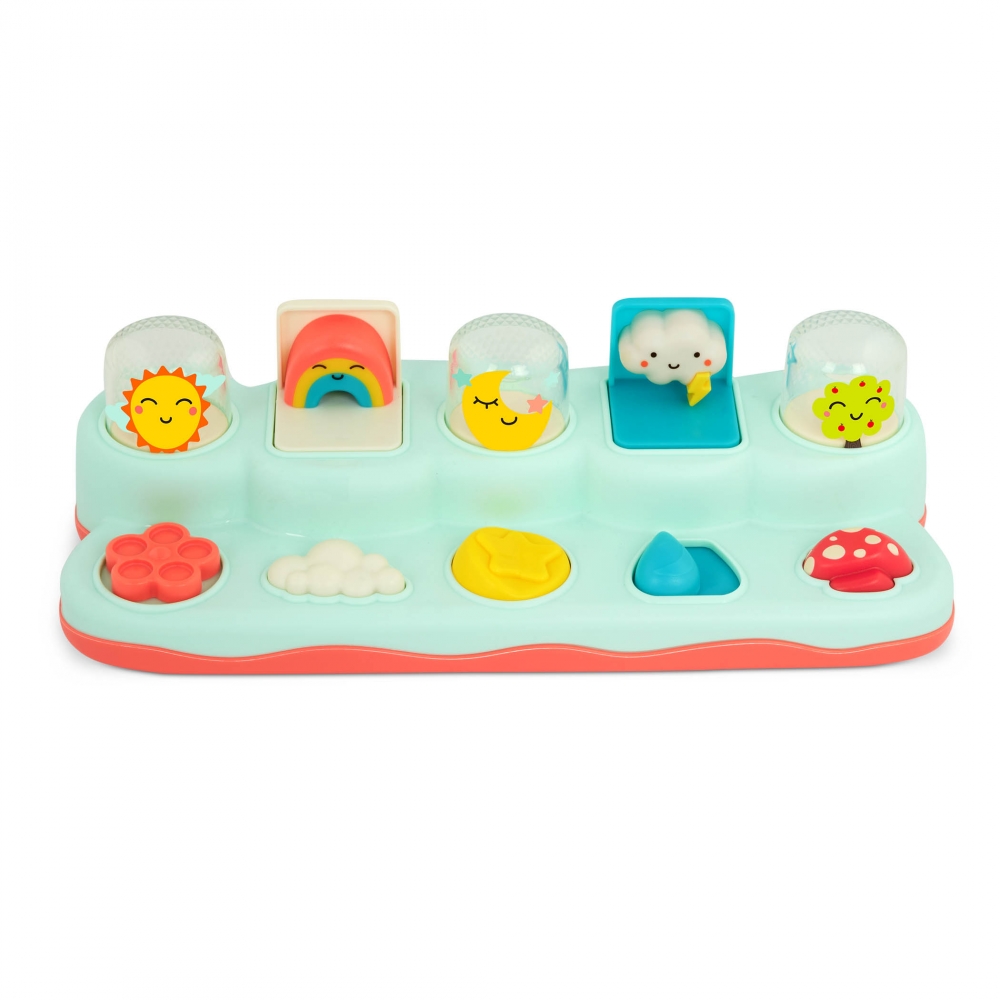 Jucarie interactiva copii, B.Toys, Pop-Up Buddies, 34 x 16 x 11cm, +18luni, Multicolor