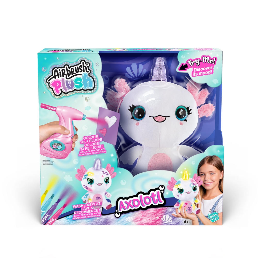 Set creativ, Canal Toys, Jucarie de plus de colorat, Axolotl cu corn luminos