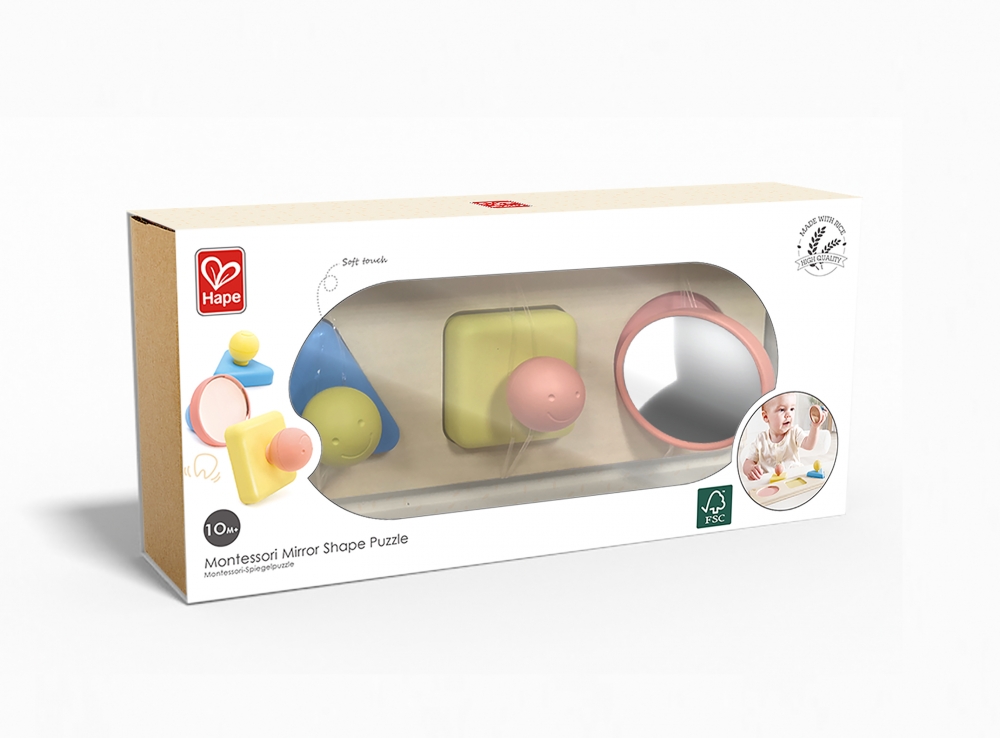 Jucarie senzoriala educationala Montessori, Hape, Forme de oglinda, 24.6 x 6 x 8.8 cm