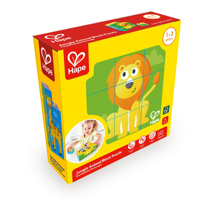 Puzzle cub din lemn, Hape, Jungle, 9 piese