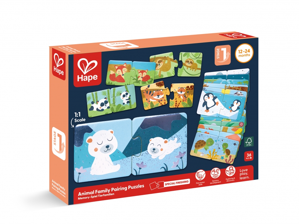 Puzzle educativ pentru copii, Hape, Familii de animale, 36 de piese