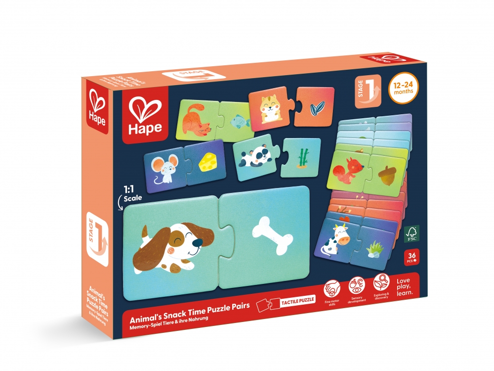 Puzzle educativ pentru copii, Hape, Ce mananca animalele, 36 de piese