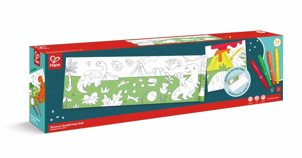 Set creativ, Hape, Rola de hartie de colorat, Dinozauri