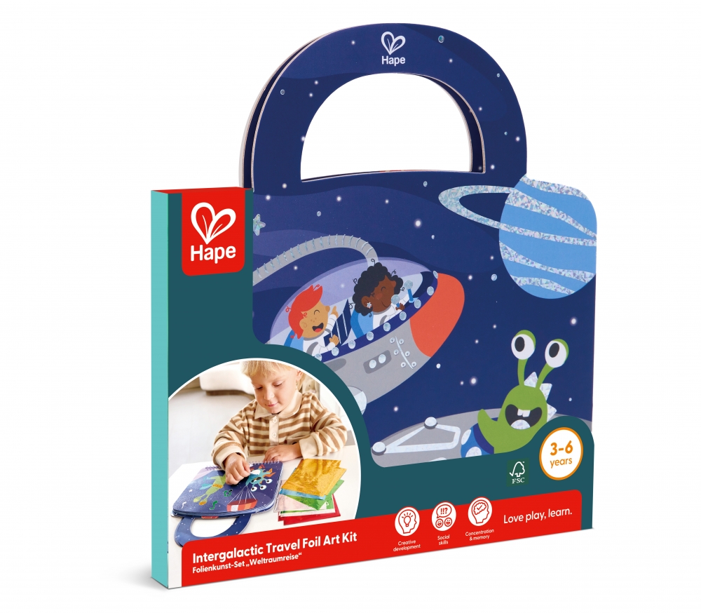 Set creativ, Hape, Carte cu aplicații din folie, Spațiu