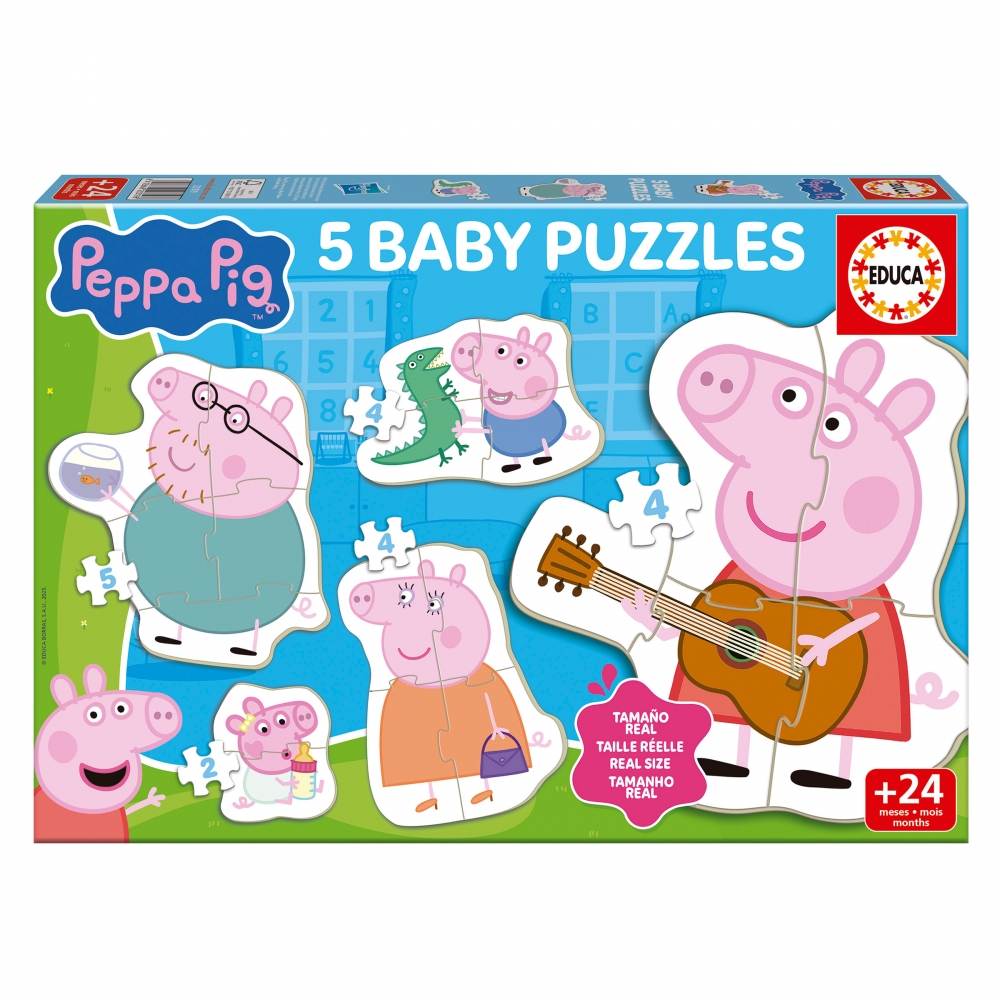 Puzzle progresiv, Educa, Peppa Pig, 5 în 1, 2/4/4/4/5 piese