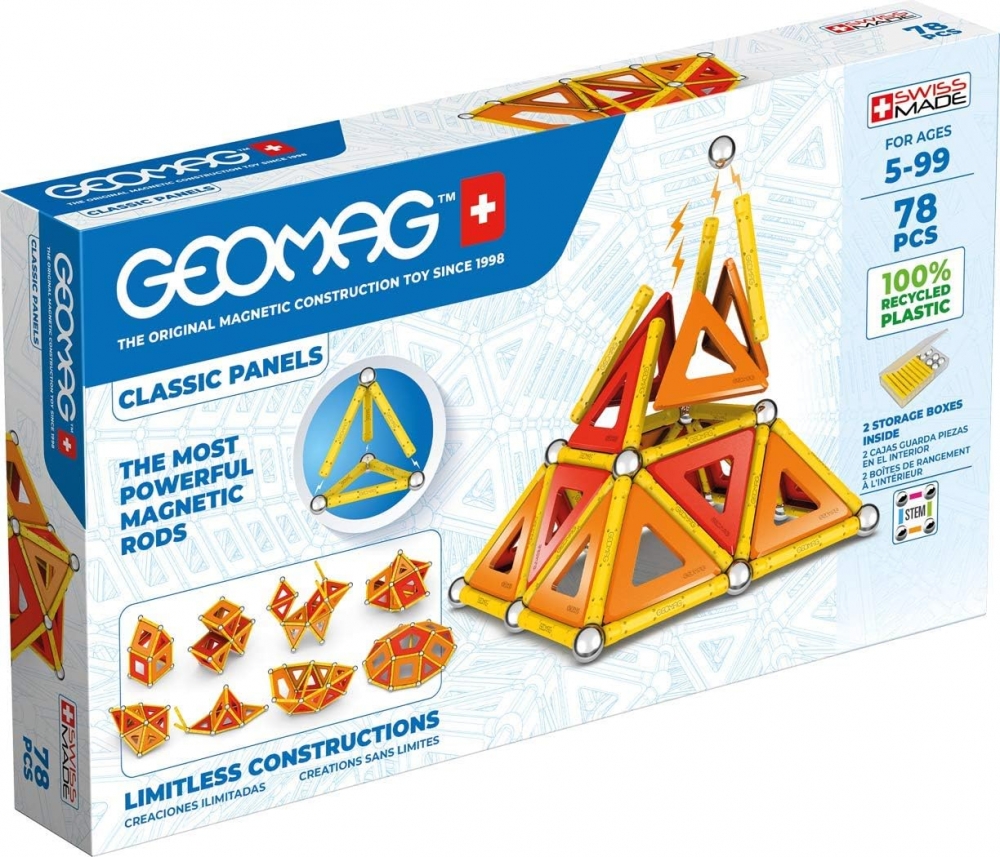 Set de construcie magnetic Geomag, Green Line Classic Panel, 78 piese