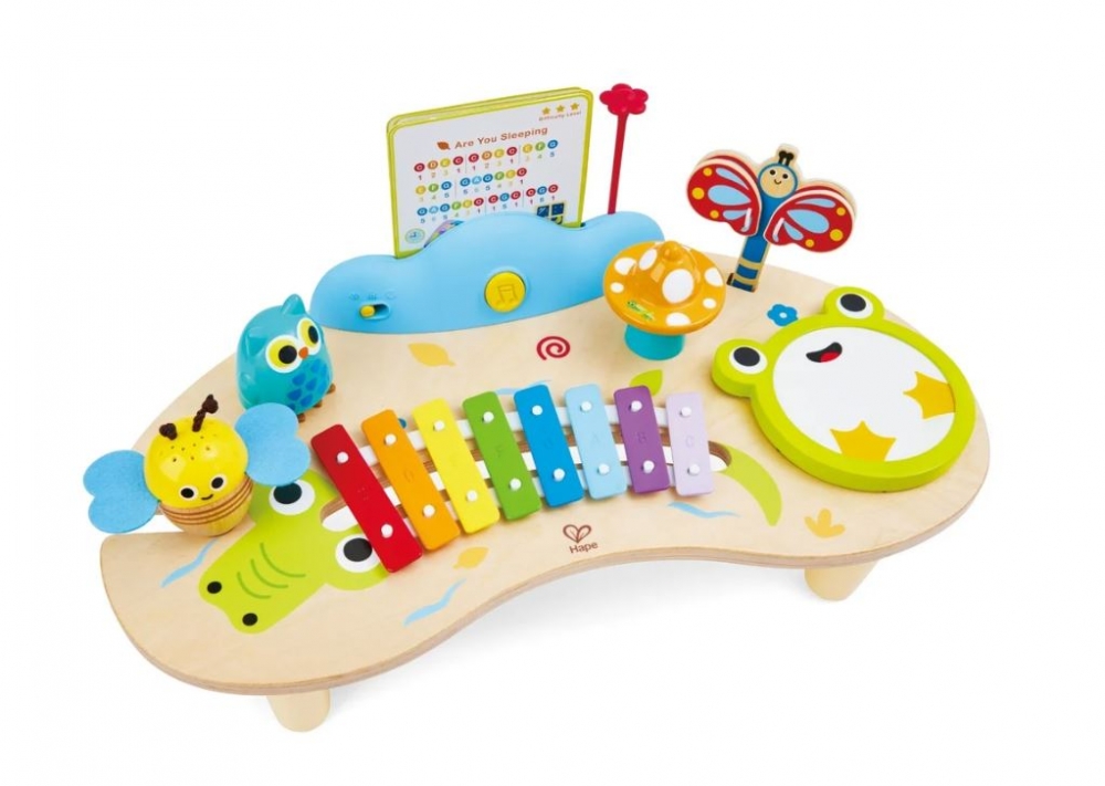 Set din lemn, Hape, masă muzicală cu instrumente 8 în 1