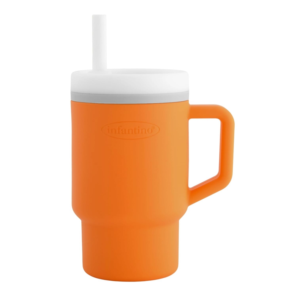 Cana din silicon, Infantino, portocalie, cu pai, 270 ml